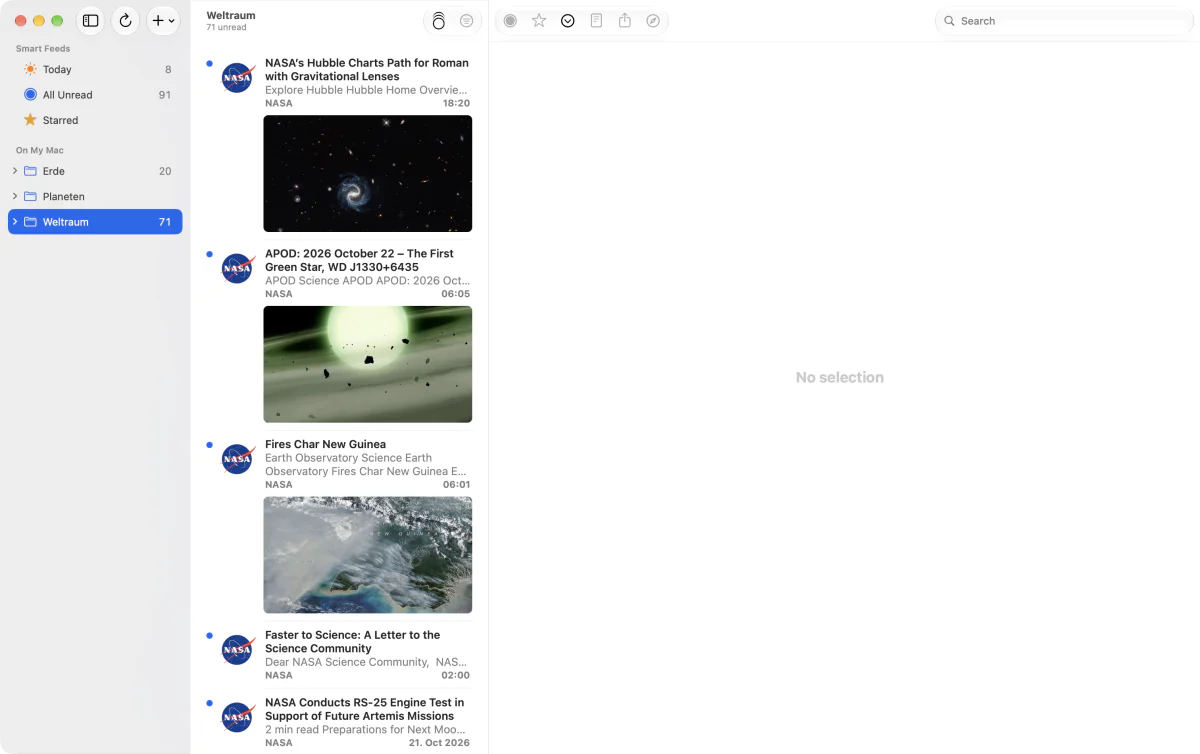 Die Timeline mit Bildern unter jedem Eintrag